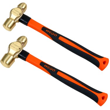 WEDO 2PCS Brass Ball Peen Hammer Set,8 oz + 12 oz(1/2lb+3/4lb), Brass Ball Pein Hammer Set with Fiberglass Handle,Die-Forged,Corrosion Resistant,DIN Standard