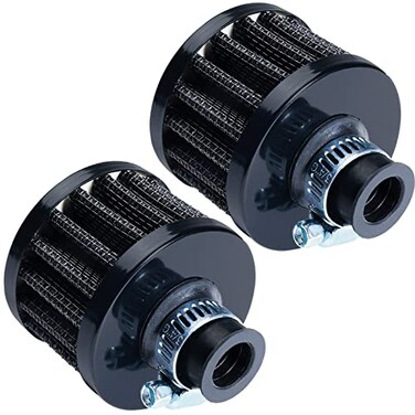 AICARS 12mm Cold Air Intake Filter for Motorcycle Turbo Vent Breather Air Intake Black- 2Pcs