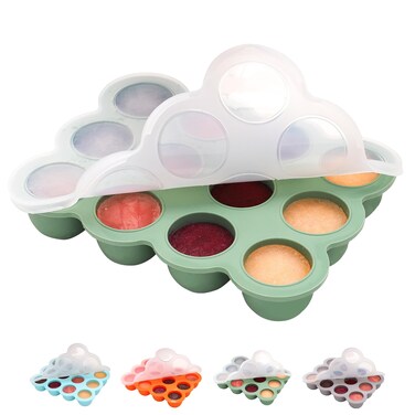 btrfe Baby Food Storage Container - 1.5oz x 12 Pods Silicone Freezer Tray with Lid for Homemade Baby Food, Fruit Purees, Vegetable &amp; Breast Milk (Green)