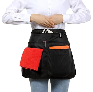 Bafelia Waterproof Server Apron for Women with 7 Pockets,Quickly Put on and Take off Waitress Aprons,Work Apron for Bartender Barista (Black)