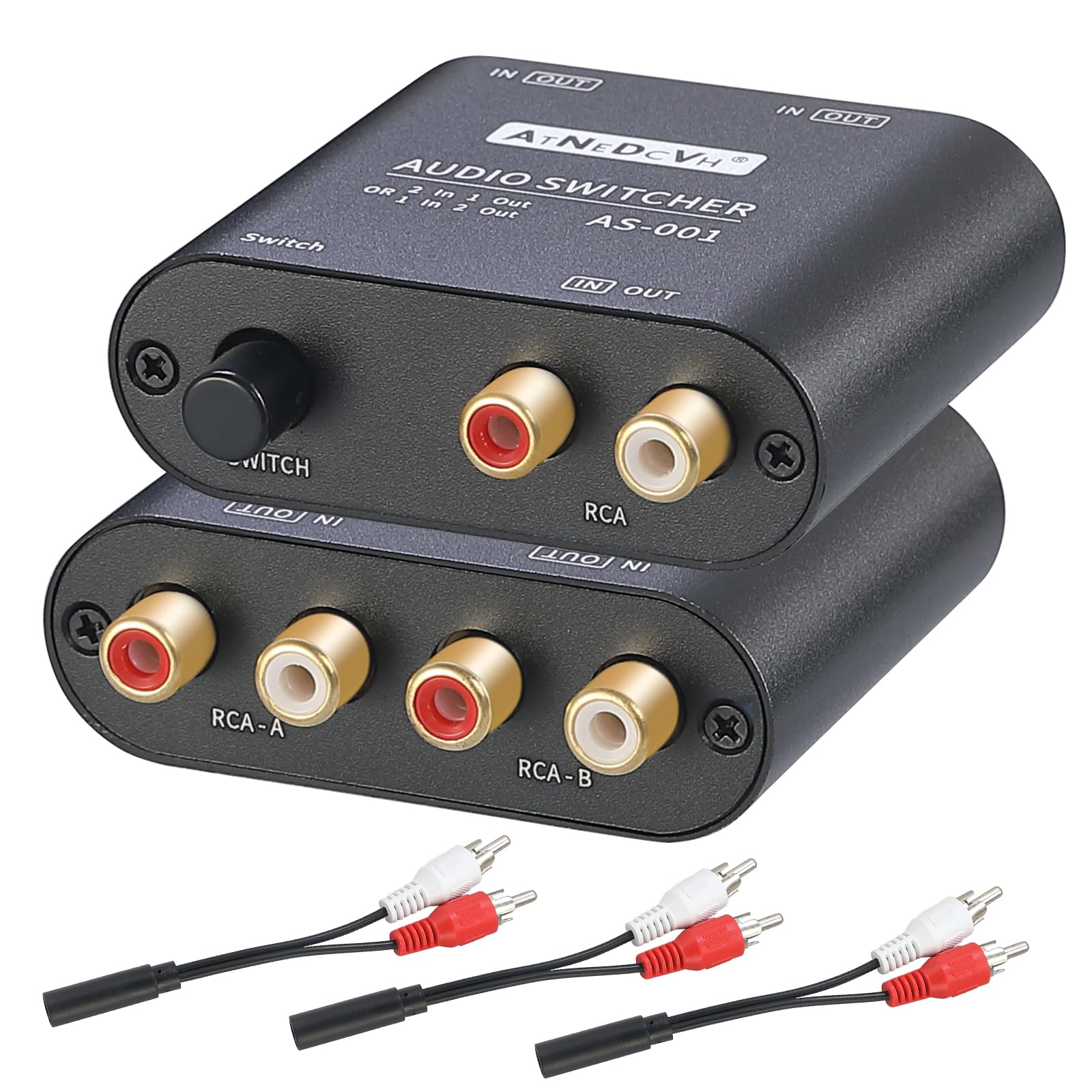 atnedcvh Atnedcvh Rca 3 Port 1 In 2 Out 2 In 1 Out bi-directional Audio Switcher 3.5 MM