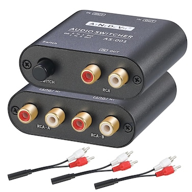 AtNeDcVh RCA / 3.5mm Port 1 in 2 Out / 2 in 1 Out Bi-Directional Audio Switcher, 2-Way Stereo L/R Sound Channel Speaker Headphone Audio Switch Selector Splitter Box