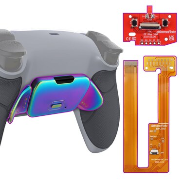 eXtremeRate Rainbow Aura Blue Purple Real Metal Buttons (RMB) RISE Remap Kit for PS5 Controller BDM-030 040 050, Gray Rubberized Grip New Hope Gray Back Shell, Upgraded Back Buttons for PS5 Controller
