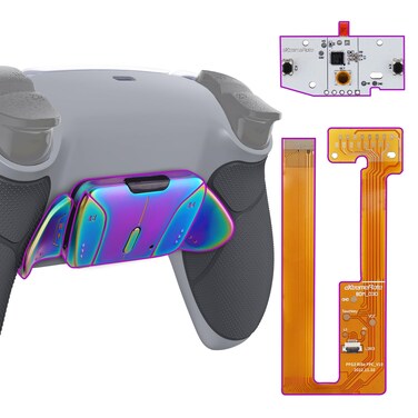 eXtremeRate Rainbow Blue Purple Real Metal Buttons RMB RISE4 Remap Kit for PS5 Controller BDM-030 040 050, Gray Rubberized Grip New Hope Gray Back Shell Upgrade Board Back Buttons for PS5 Controller