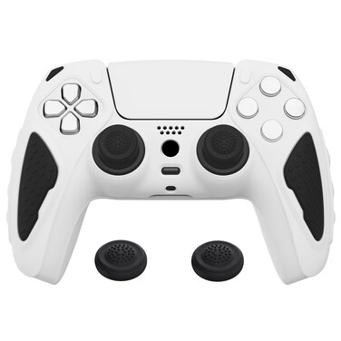 PlayVital Knight Edition White &amp; Black Two Tone Anti-Slip Silicone Cover Skin for ps5 Controller, Soft Rubber Case for ps5 Wireless Controller with Thumb Grip Caps