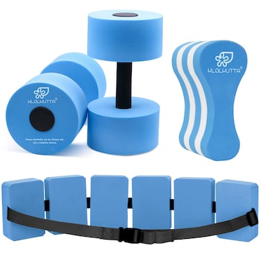 KLOLKUTTA Water Weights Dumbbells Set, Water Aerobics Equipment, Swim Belt and Pull Buoy, Aqua Therapy Pool Fitness Exercise