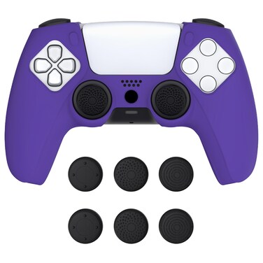 PlayVital Pure Series Dockable Model Anti-Slip Silicone Cover Skin for ps5 Controller, Soft Rubber Grip Case for ps5 Wireless Controller Fits with Charging Station with Thumb Grip Caps - Purple