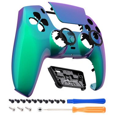 eXtremeRate Luna Redesigned Front Shell Touchpad Compatible with ps5 Controller BDM-010 020 030 040 050, Chameleon Green Purple Replacement Faceplate Touch Pad Cover Compatible with ps5 Controller