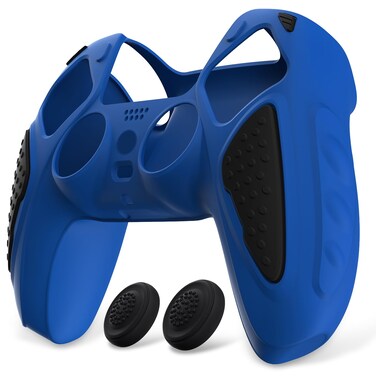 PlayVital Knight Edition Blue &amp; Black Two Tone Anti-Slip Silicone Cover Skin for ps5 Controller, Soft Rubber Case for ps5 Wireless Controller with Thumb Grip Caps