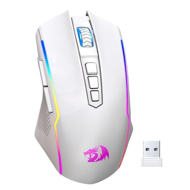 Redragon Wireless Gaming Mouse, Tri-Mode 2.4G/USB-C/Bluetooth Mouse Gaming, 10000 DPI, RGB Backlit, Fully Programmable, Rechargeable Wireless Computer Mouse for Laptop PC Mac, White