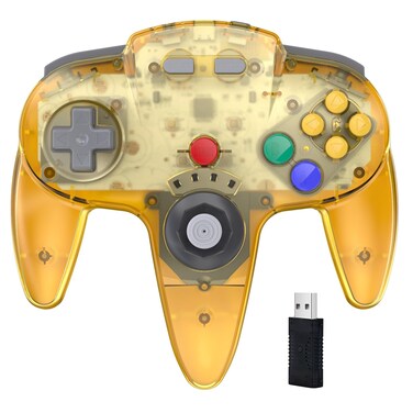 Wireless USB Controller for N64 Games, 2.4ghz Rechargeable N64 Remote Wireless Game Joystick Controller for Switch/Switch Lite/Switch OLED, MAC, PC Windows 7,8,10,11 Clear Yellow