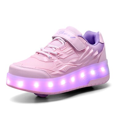 YUNICUS Kids Roller Skate Sneakers for Toddler USB Charging Led Light Up Skating Shoes with Wheels for Girls (Q7pink,28)