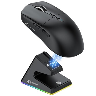 MAMBASNAKE Attack Shark X6 Wireless Gaming Mouse,RGB Magnetic Charging Dock,49g Ultralight X3 Upgrade,Tri-Mode 2.4GHz/BT5.2/USB-C,PAW3395 Sensor 26KDPI,G502 Programmable Mice for Win/Mac - Black