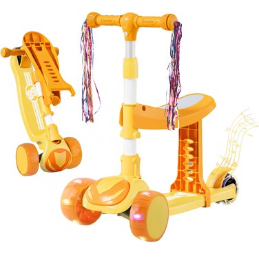 Teksafur 3-Wheeled Scooter for Kids with LED Wheel Lights Kick Scooters for Boys Girls Ages3-9 Foldable Toy Scooter with Adjustable Height Wide Deck and Removable Seat