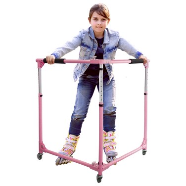 GanFindX Folding Skater Aid for Kids Roller Skating, Adjustable Height Roller Skate Trainer for Kids Toddler Training Walker (Pink)