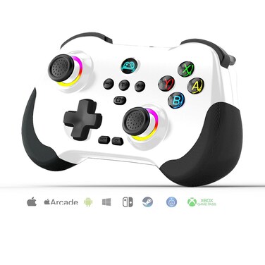Koiiko Wireless Gaming Controller for Hall Effect Triggers Hall left &amp; right rocker, Gamepad for ipad/iphone Android/PC/Switch/Streaming Xbox/PS3/PS4, Bluetooth, Pocket Size (White)