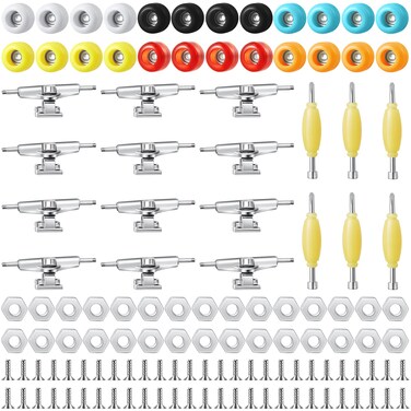 Jexine 6 Sets DIY Fingerboard Kit Fingerboard Accessories Mini Finger Skateboard Parts Include 12 Brackets 54 Screws 30 Nuts 6 Screwdriver 24 Fingerboard Wheels Tool for 96mm (Colorful)