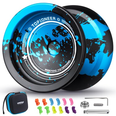 MAGICYOYO V12 Finger Spin Yoyo Professional Responsive Yoyo for Kids Beginners, Unresponsive Yoyo for Advanced Player, Professional yoyo for Hook Finger Spinning Tricks - Black Blue