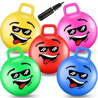 Tinlade 5 Pcs 22 Inch Hopper Ball Bouncy Balls with Handles for Kids Inflatable Hippity Hop Balls for Kids Bouncing Ball Sit on Kids Bouncy Ball Bounce Ball Exercise Ball with Pump for Boy and Girl