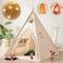 Tiny Land Kids-Teepee-Tent with Lights &amp; Campfire Toy &amp; Carry Case, Natural Cotton Canvas Toddler Tent - Washable Foldable Teepee Tent for Kids Indoor Tent, Outdoor Play Tent for Girls &amp; Boys