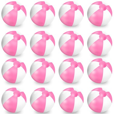 Whaline 16 Pcs 16'' Pink and White Inflatable Beach Ball Round Pool PVC Balls Cute Game Toys for Summer Hawaiian Tropical Theme Beach Party Decorations Water Sand Game Accessory