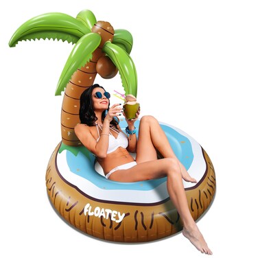 Floatey Unique Tropical Pool Floats - XLarge, Inflatable Pool Floats Adult   Tiki Coconut Palm Tree Pool Float   Funny Island Pool Floaties for Adults   Luau Pool Party Hawaiian Pool Floats
