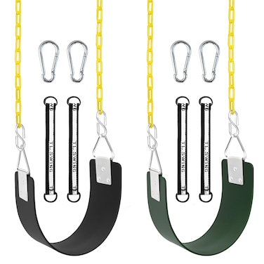 Swing Set Seat with Metal Triangle Ring &amp; 66Inch Anti-Rust Chains, Tree Swing Accessories with Snap Hooks &amp; Hanging Straps, Support 300lb, Outdoors Backyard Playground- 2 Pack (Green &amp; Black)