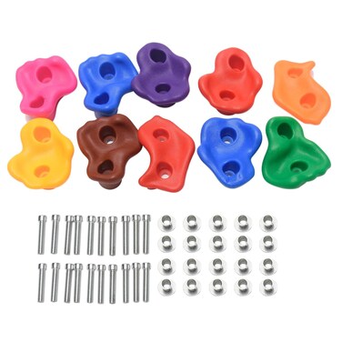QKDS Rock Climbing Holds for Kids, 10Pcs Climbing Stones with 20pcs Mounting Install Screws, Multicoloured Wall Climbing Stones for Indoor Outdoor Playground Play Set(Inflation Screws)