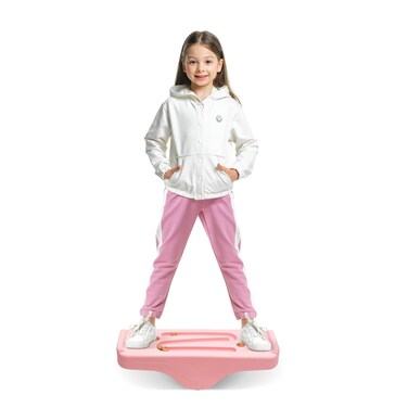 Kids Rocking Seesaw Balance Board with 5 Wooden Balls Sensory Training Rocking Board Balance Training Equipment Children Indoor Outdoor Activity Toy (Pink)