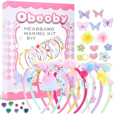 obeoby Girls Headbands, Headband Making Kit for Girls Make Your Own Unique Headbands Hair Accessories Set for Ages 5-12 Girl Gifts Christmas Stocking Stuffers