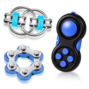 3 Pcs Fidget Toys Adults Set Fidgets Controller Pad Handheld Fidget Pad Game Six Roller Chain Key Flippy Chain Autism Sensory for ADHD Add OCD Autism Anxiety Stress Relief Teen Kids(Black and Blue)