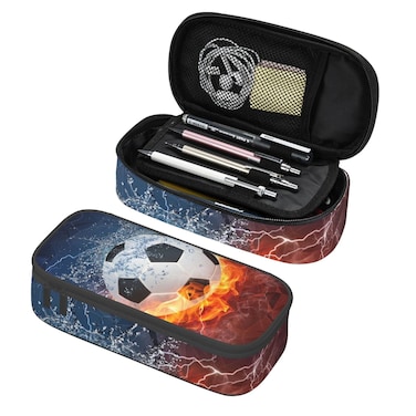 SNAPMADE Soccer Pencil Case for Boys Teens Men, Sports Pencil Box with Soccer Balls Pattern, Large Capacity Durable Pencil Pouch Storage Pen Bag Organizer Stationery for Adults Work Office