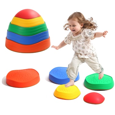 Domaxarts Balance Stepping Stones for Kids, 5pcs Sensory Stepping Stones, Indoor &amp; Outdoor Obstacle Course Play Equipment, Enhances Toddler Gross Motor &amp; Coordination Skills, Ages 3 4 5 6 7 8+