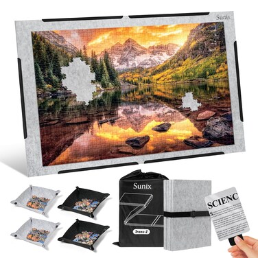 Sunix 2000 Pieces Jigsaw Puzzle Board, Foldable Puzzle Mat with Non-Slip Surface, 4 Sorting Trays, 46" x 31" Extra Large Portable Puzzle Board Puzzle Keeper, Felt Puzzle Table Top for Adults and Kids