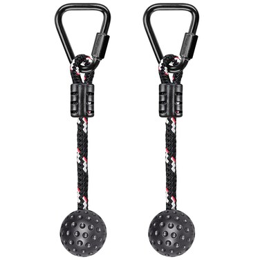 BeneLabel Ninja Obstacle Course, 2pc Plastic Ball Grip Hanging Obstacles, 2 Triangle Safety Carabiners, Durable and Adjustable, Monkey Bars for Playground Backyard Fun Black