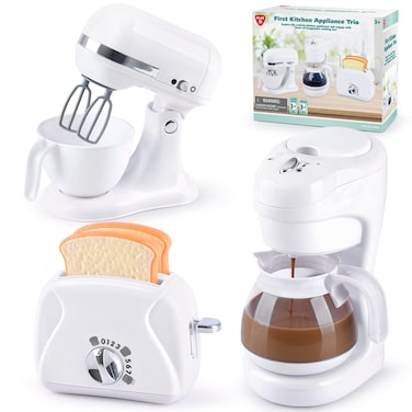 Kitchen Appliances Toys, Kids Play Kitchen Accessories Set, Pretend Kitchen Toys for Kids Ages 4-8, Coffee Maker, Mixer, Toaster with Realistic Lights &amp; Sounds, Gift for Girls Ages 3+