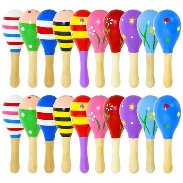 Deermon Sensory 20 Pack Kids Colorful Mini Wooden Maracas, Festival Rattles Egg Shaker Noisemaker Party Favors, Baby Shaker Sand Hammer Mexican Theme Birthday Musical Instruments Hand Percussion Toy