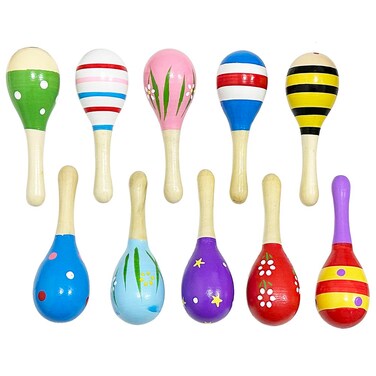 Deermon Lovely 10 Pack Kids Colorful Mini Wooden Maracas, Festival Rattles Egg Shaker Noisemaker Party Favors, Baby Shaker Sand Hammer Mexican Theme Birthday Musical Instruments Hand Percussion Toy