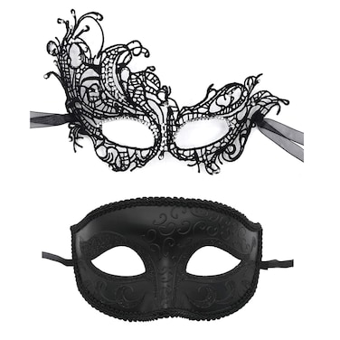 Vtrem Masquerade Mask for Couple: 2 Pcs Women Mardi Gras Black Party Masks Ball Lace Men Adults Christmas Costumes Mask