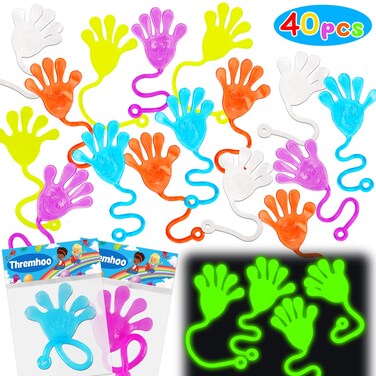 40Pcs Glow in The Dark Sticky Hands Kid Valentine Exchange Gift Party Favor Supplies Goodie Bag Stuffer Stocking Pinata Return Gift Bag Stretchy Goody Bag Filler Class Prize Carnival Bulk Toys