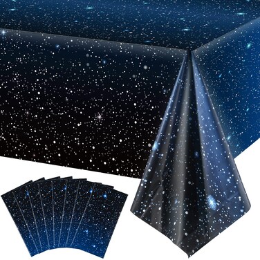 Space Tablecloth Starry Night Tablecloth Decorations Plastic Galaxy Table Cover Space Stars Theme Party Supplies for Birthday Home Decorations, 54 x 108 Inch (8 Pieces)