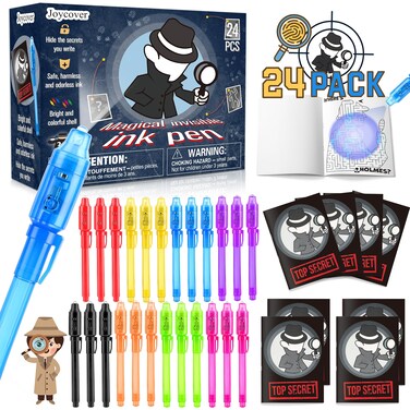 Joycover Invisible Ink Pen with UV Light for Kids, 24 Pack Spy Pen and Notebook, Spy Party Favors for Kids 4-8 8-12, Classroom School Prize Goodie Bag Stuffers, Christmas Birthday Gift for Boys Girls