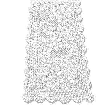 KEPSWET Sunflower Cotton Handmade Crochet Lace Rectangle Table Runner Coffee Table Decor (14x60 inch, White)