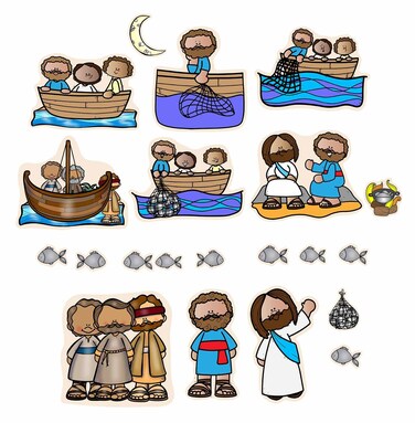 Jesus &amp; Miraculous Catch Fishers of Men Felt Figures for Bible Flannel Board Stories Miracles (Regular)