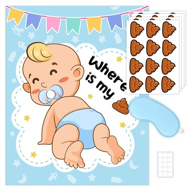 Pin the Sticker on the Diaper Game, Funny Baby Shower Games, Baby Shower Party Favors for 48 Guests, Kids Birthday Party Supplies, Baby Shower Games for Boys