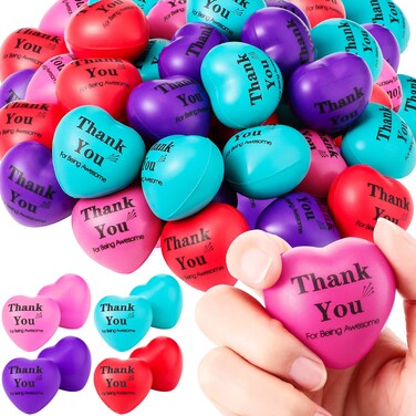 Tradder 36 Pcs Heart Stress Balls Appreciation Heart Shaped Foam Balls Motivational Stress Balls Relief Gifts Bulk for Kids Adults Wedding School Party (Thank You)