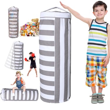 Stuffed Animal Storage Bean Bag Cover for Kids - Organize, Sit, Play &amp; Box Help Promote Comfort and Relaxation - Perfect Playroom &amp; Bedroom Plush Toys Beanbag, Cylinder, Best Gift for Kids