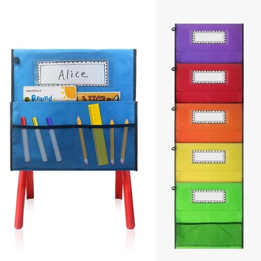 amzoya 6PCS Classroom Chair Pockets Set Student Chair Organizer with Name Tag，Chair Storage,Seat Pouches Students