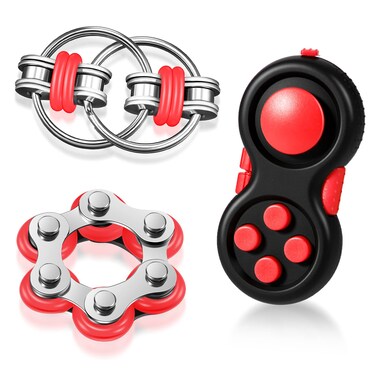 3 Pcs Fidget Toys Adults Set Fidgets Controller Pad Handheld Fidget Pad Game Six Roller Chain Key Flippy Chain Autism Sensory for ADHD Add OCD Autism Anxiety Stress Relief Teen Kids(Black and Red)