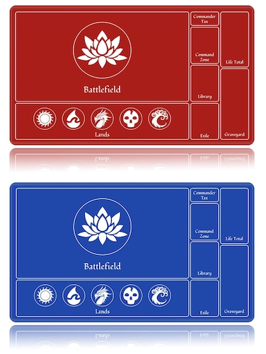 EDGFRTOIO Card Playmat Stitched with Magic Zones, Game Mats Tabletop 24x14 inch for MTG/TCG Card Battles Commander Deck Gaming Desk Mat Duel Mat Card Gameplay Mats for Beginner (Red, Blue, 2 Pack)